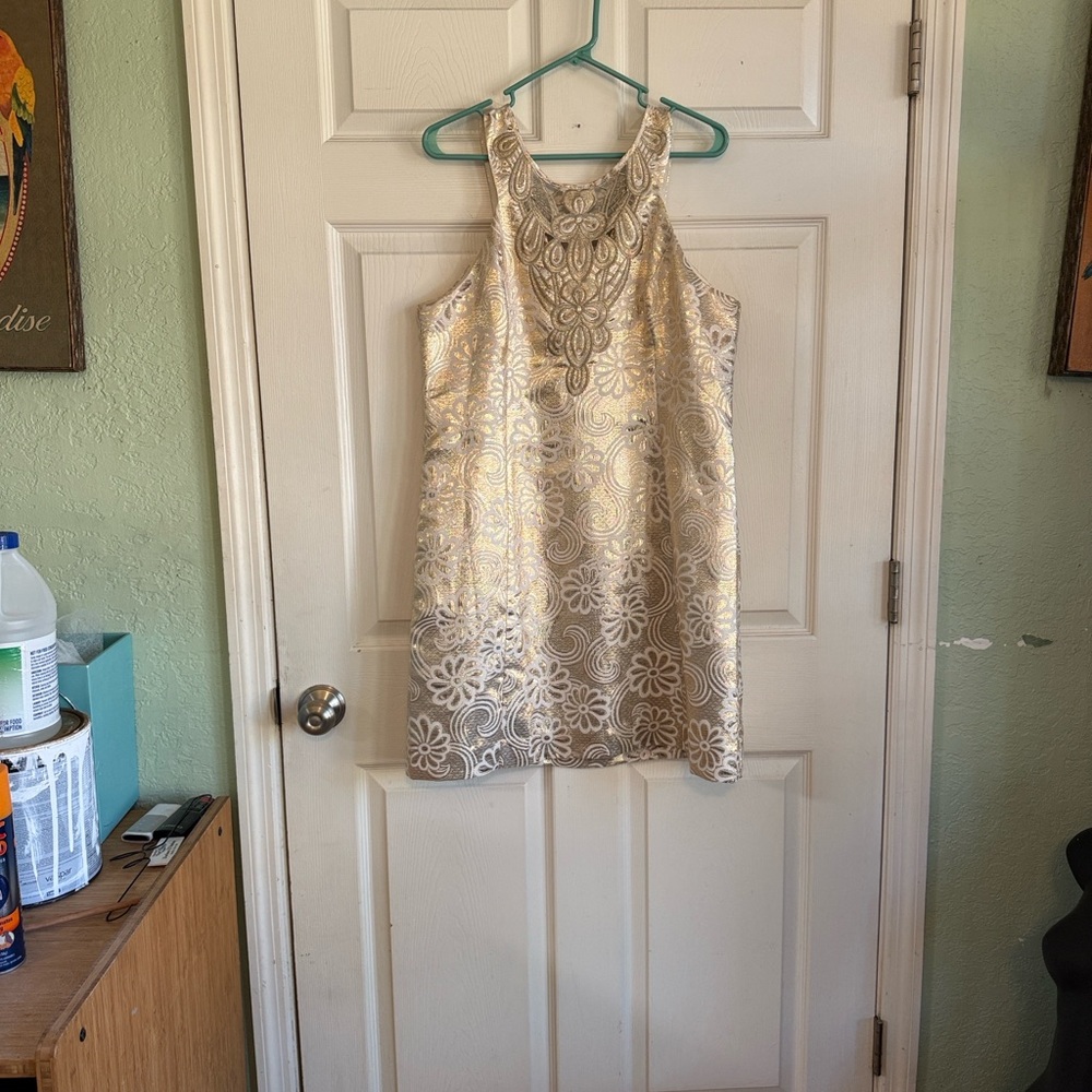 Lilly Pulitzer Gold Metallic Largo Shift Dress 14